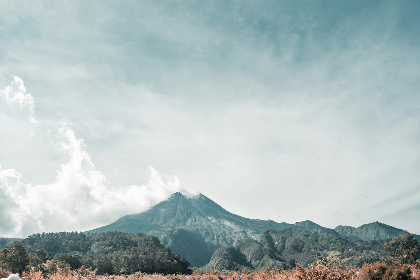 Mountain under white sky